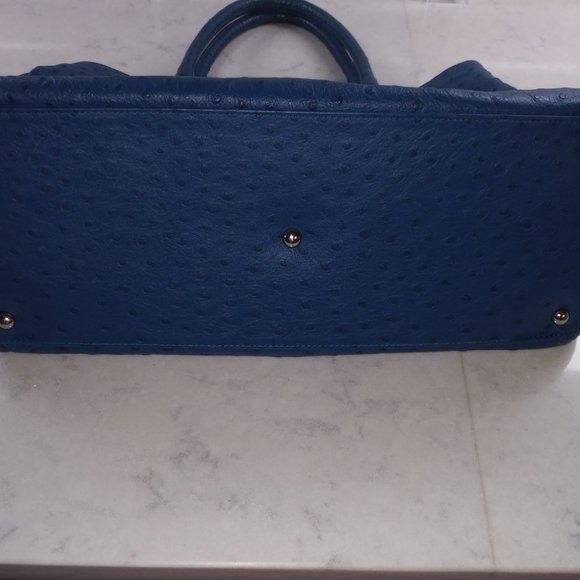 FURLA LIKE NEW APPALOOSA EAST WEST BLUE OSTRICH EMBOSSED LEATHER "TOTE" HANDBAG - Picture 5 of 13